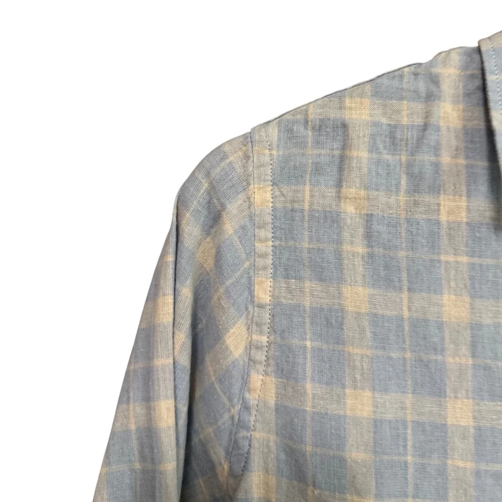 Crewcuts Button Down Shirt Kids Size 12 Blue Plaid Excellent Linen Cotton Blend